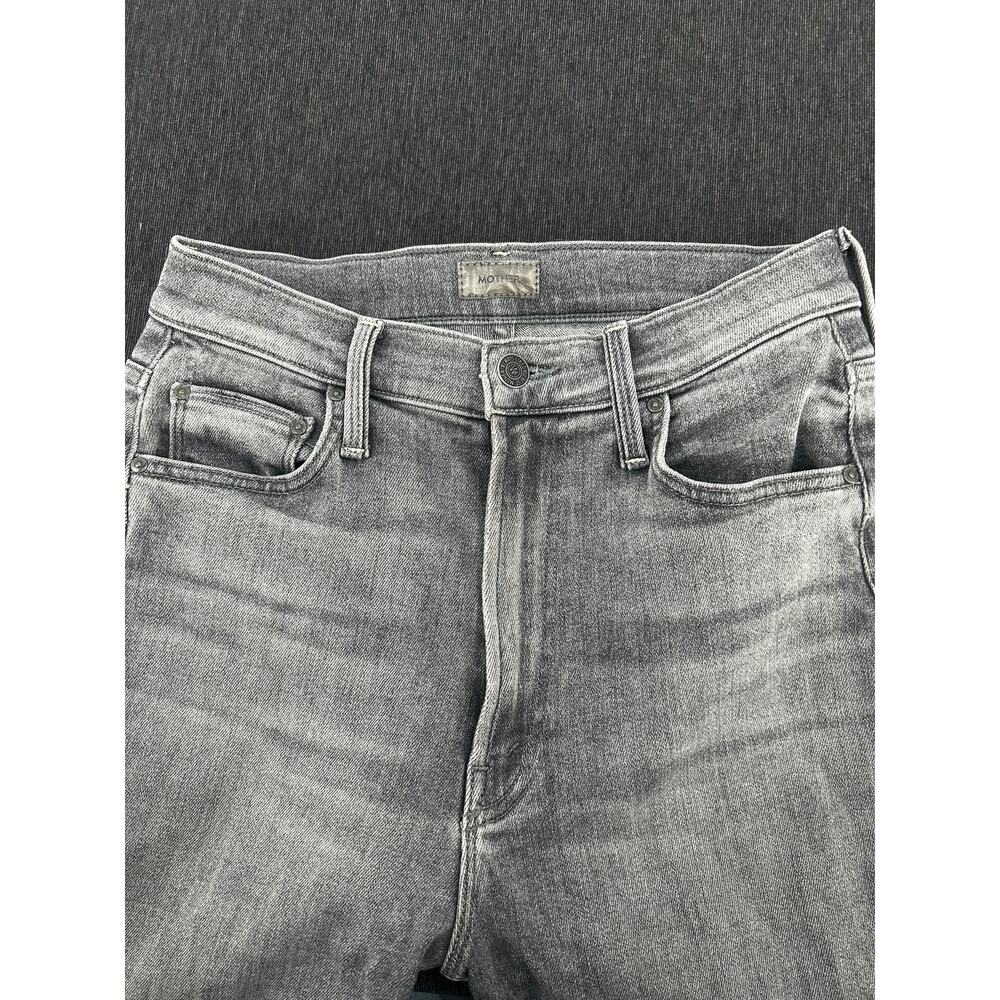 MOTHER High Waisted Rider Skimp Jeans Gray Bars & Phrases Size 27  Made in USA